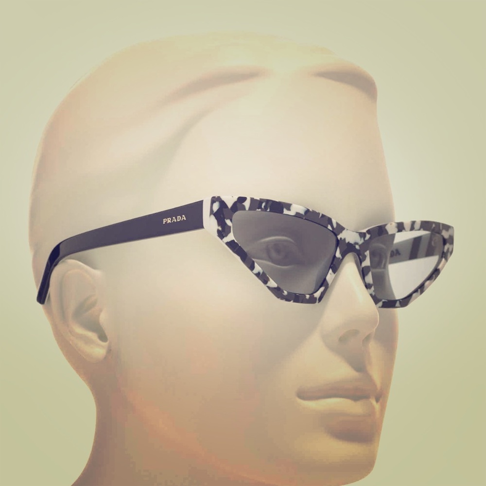 Prada Black White Camo animal print Cat eye sunglasses new
